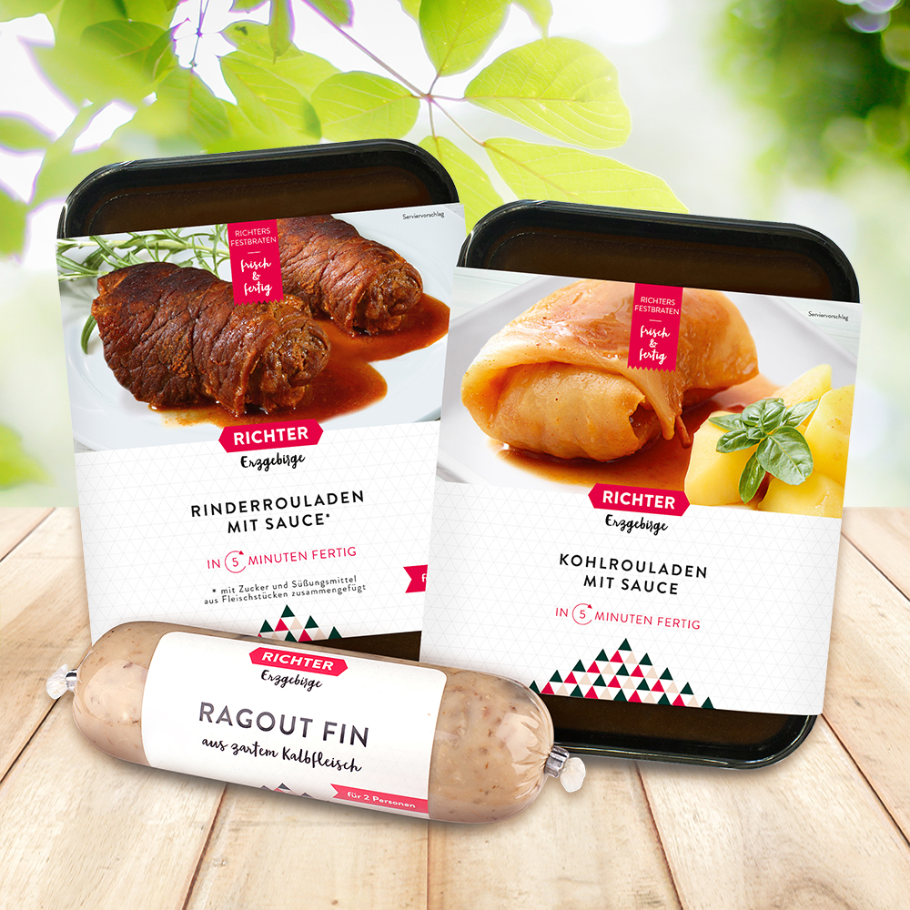 Menü Set: Festbraten Rinderrouladen, Festbraten Kohlrouladen und Ragout fin