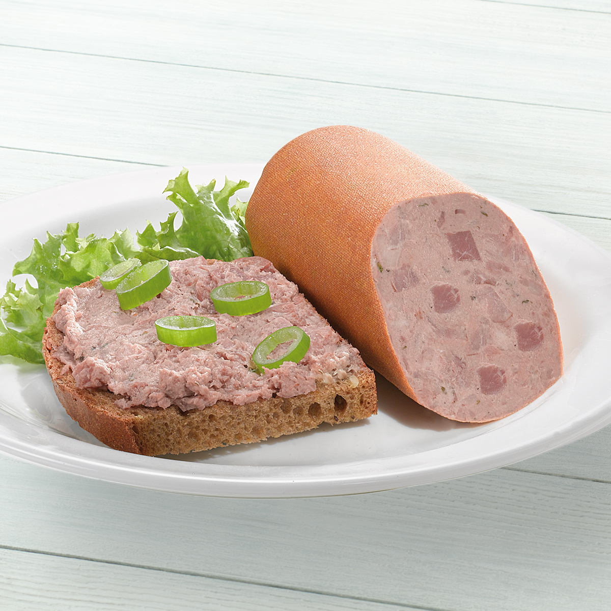 Oederaner Kasslerleberwurst im Schrägschnitt Serviervorschlag